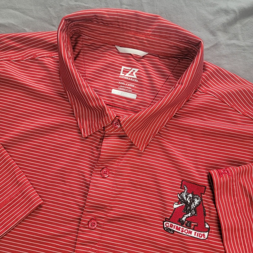 Alabama Crimson Tide Polo Shirt Men's Size 3XL Cutter Buck CB Dry Tech Striped